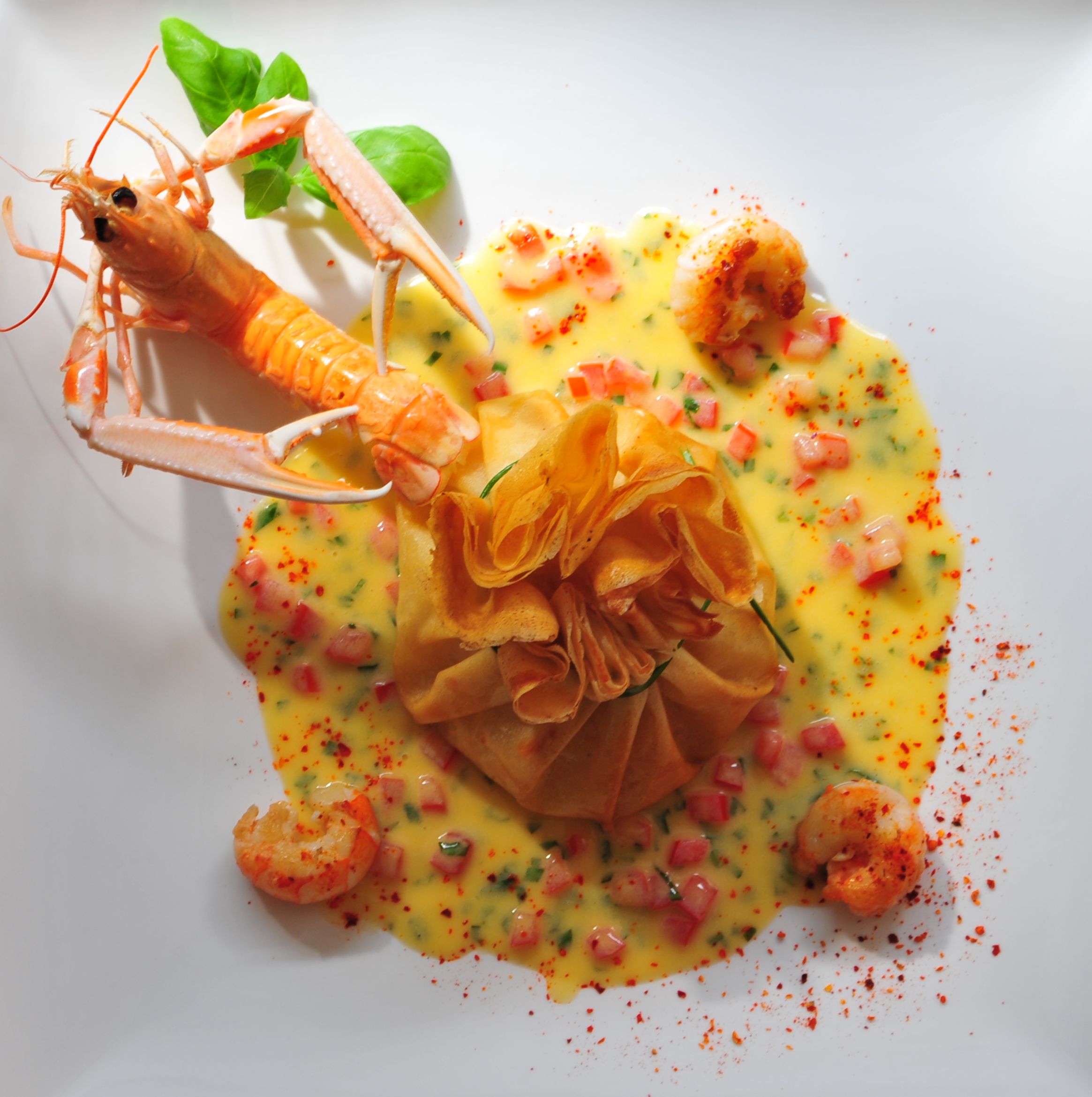 Aumoniere de  langoustine au piment d espelette - Dessus