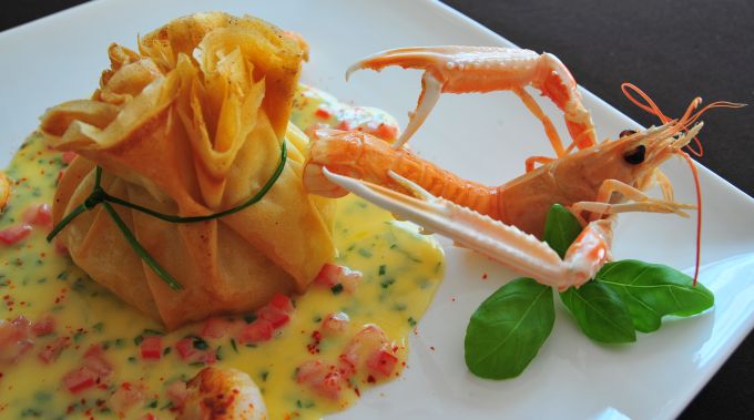 Aumoniere de  langoustine au piment d espelette